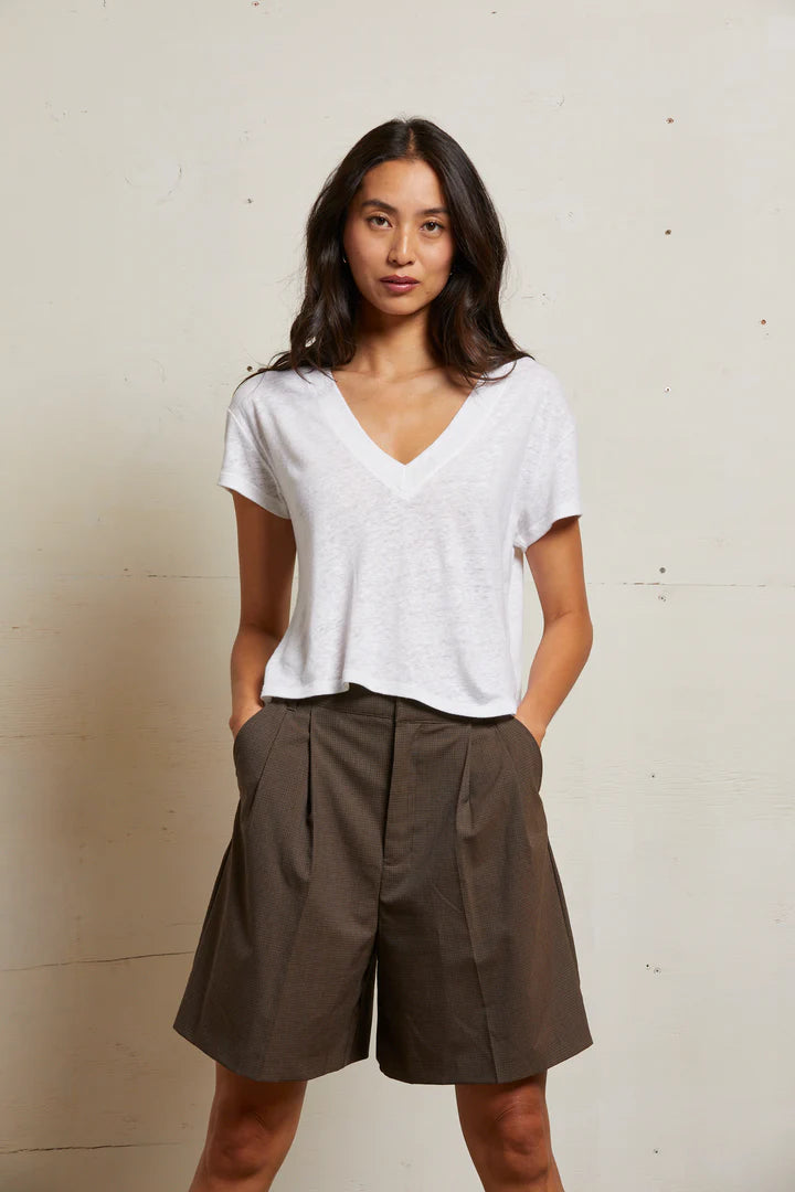 Perfect White Tee - Rosie Linen Jersey V Neck (Natural)