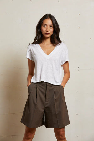 Perfect White Tee - Rosie Linen Jersey V Neck (Natural)