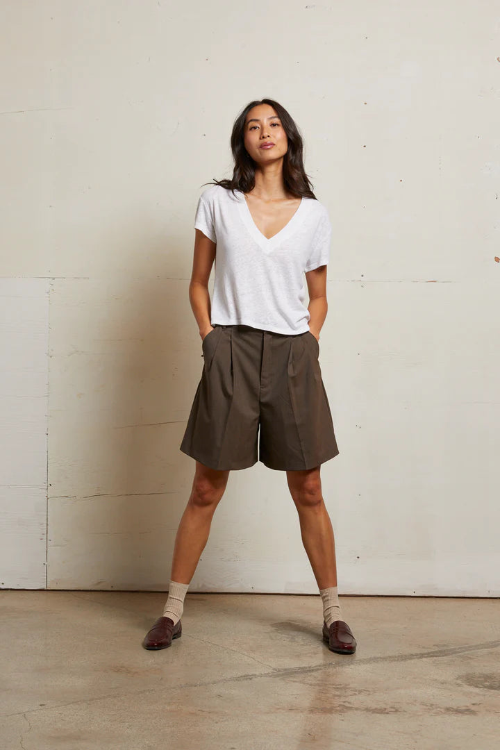 Perfect White Tee - Rosie Linen Jersey V Neck (Natural)