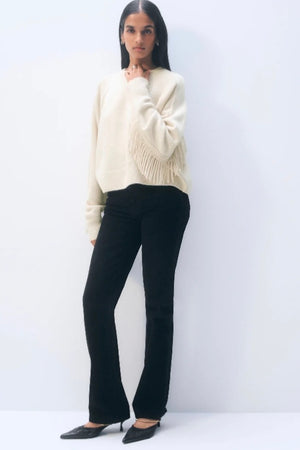 White + Warren - Cashmere blend Luxe Fringe Crew