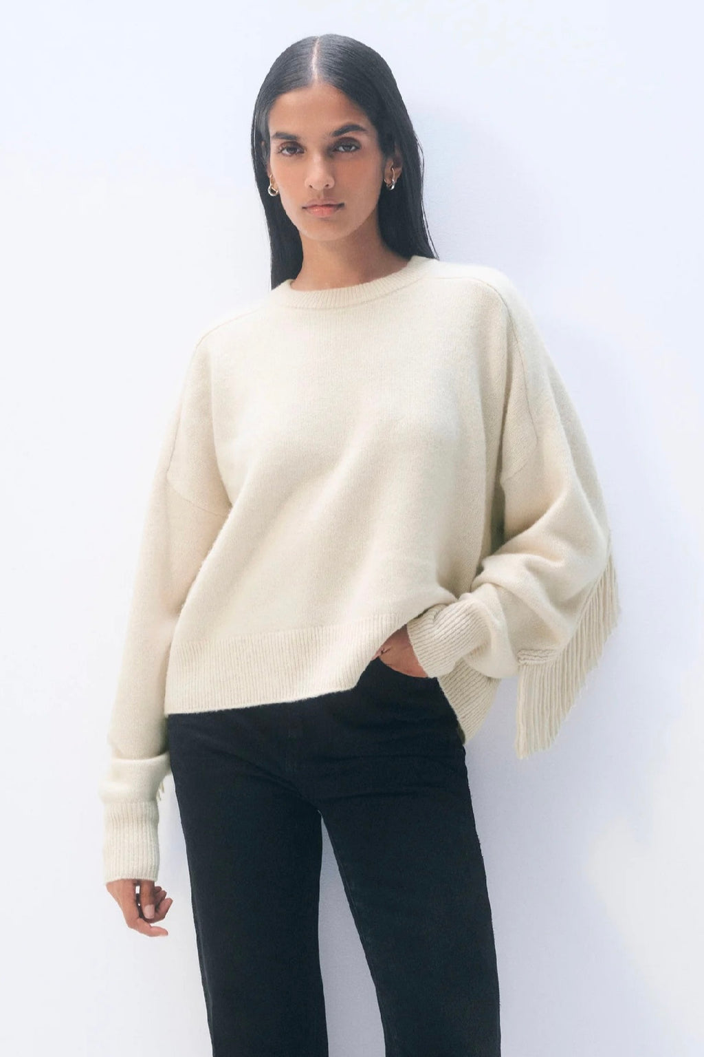 White + Warren - Cashmere blend Luxe Fringe Crew