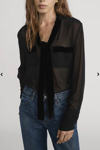 Frame - Velvet Trim Modern Tie Blouse (black)