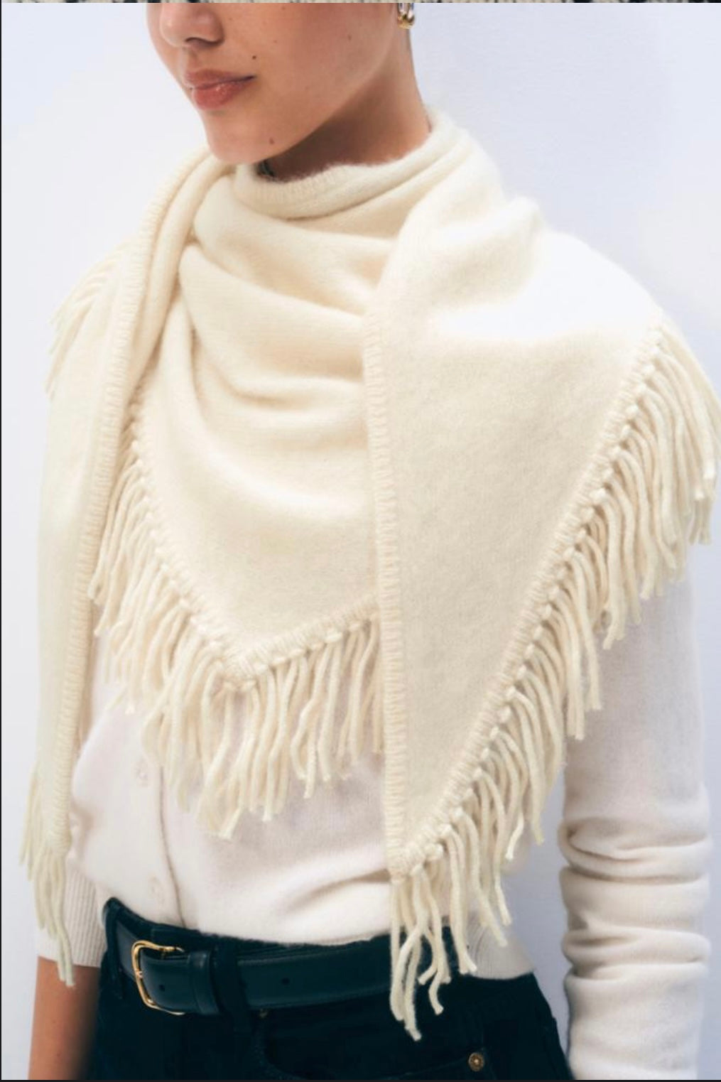 White + Warren - Brushed Cashmere Fringe Scarf (ivory)