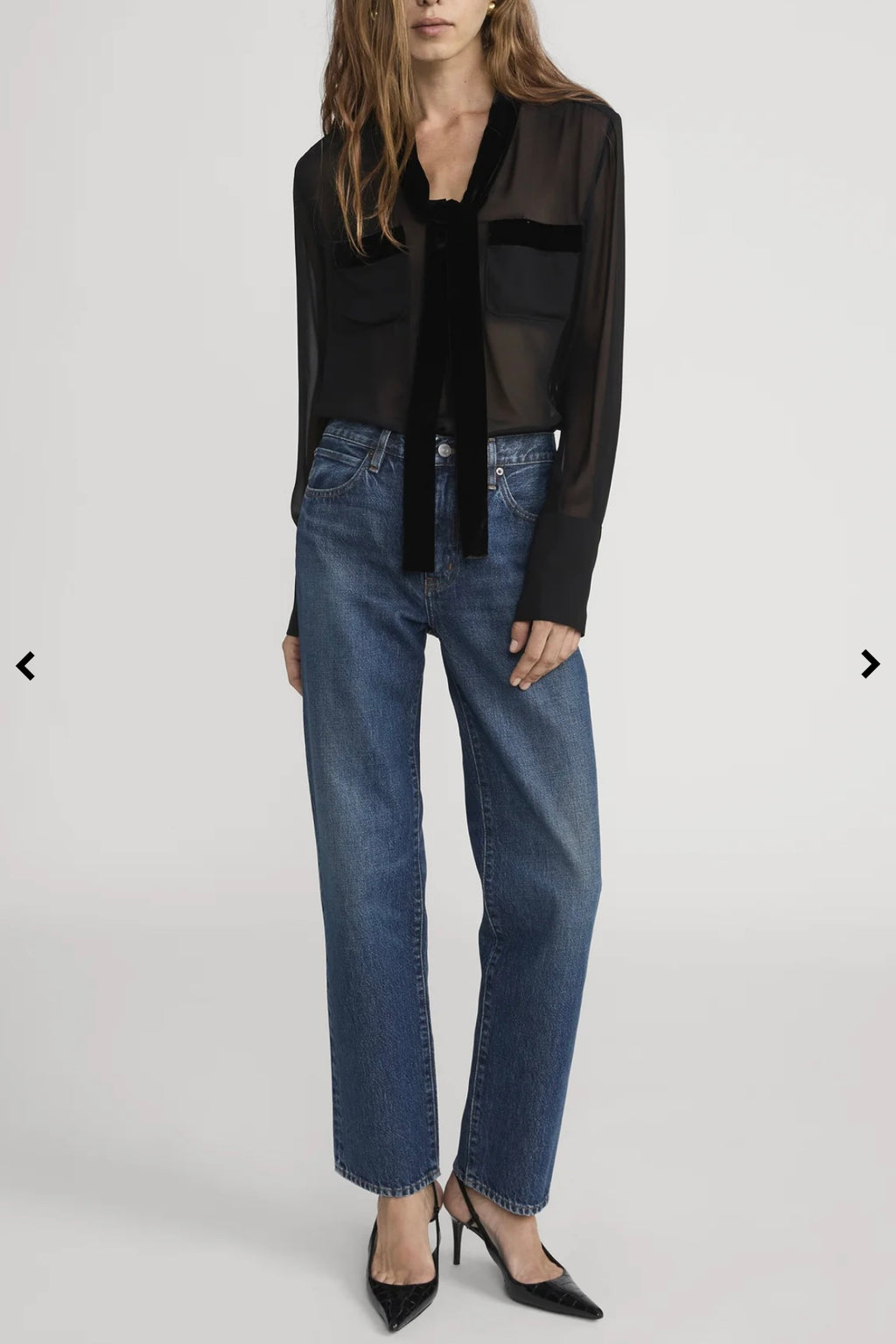 Frame - Velvet Trim Modern Tie Blouse (black)