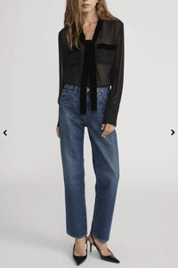 Frame - Velvet Trim Modern Tie Blouse (black)