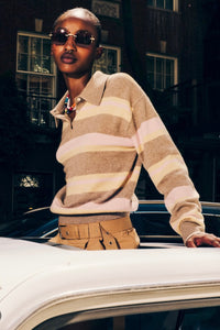 Guest in Residence - Collegiate Striped Polo Cashmere Top