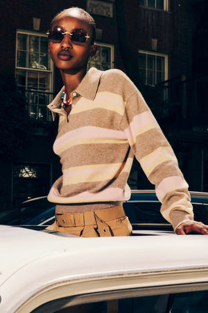 Guest in Residence - Collegiate Striped Polo Cashmere Top