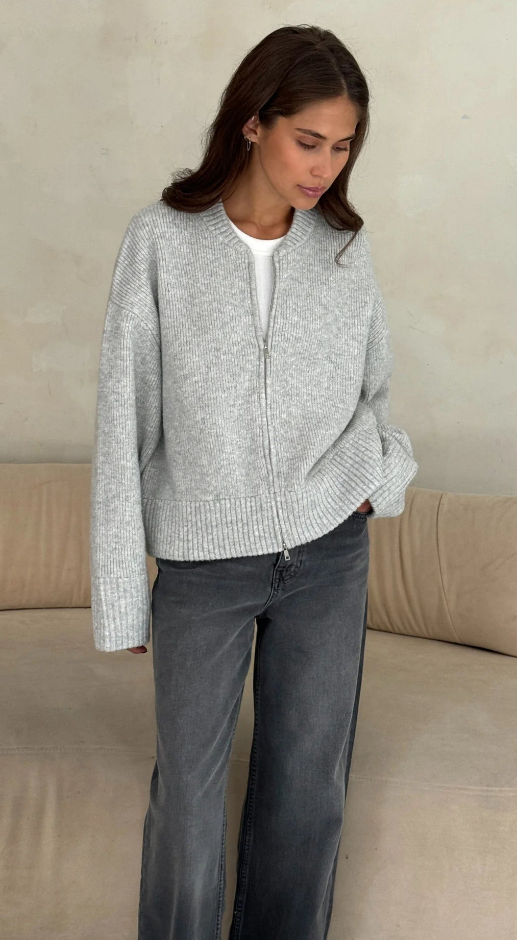 Charli - Zoey Zip Cardigan (Grey)