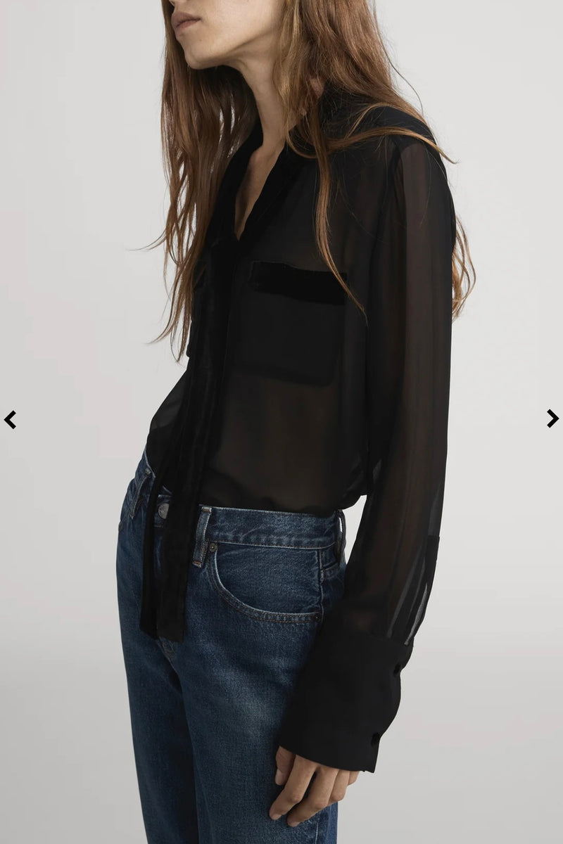 Frame - Velvet Trim Modern Tie Blouse (black)