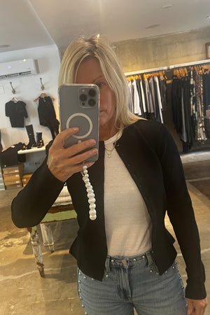 White + Warren - Superfine Merino Waisted Cardigan (black)