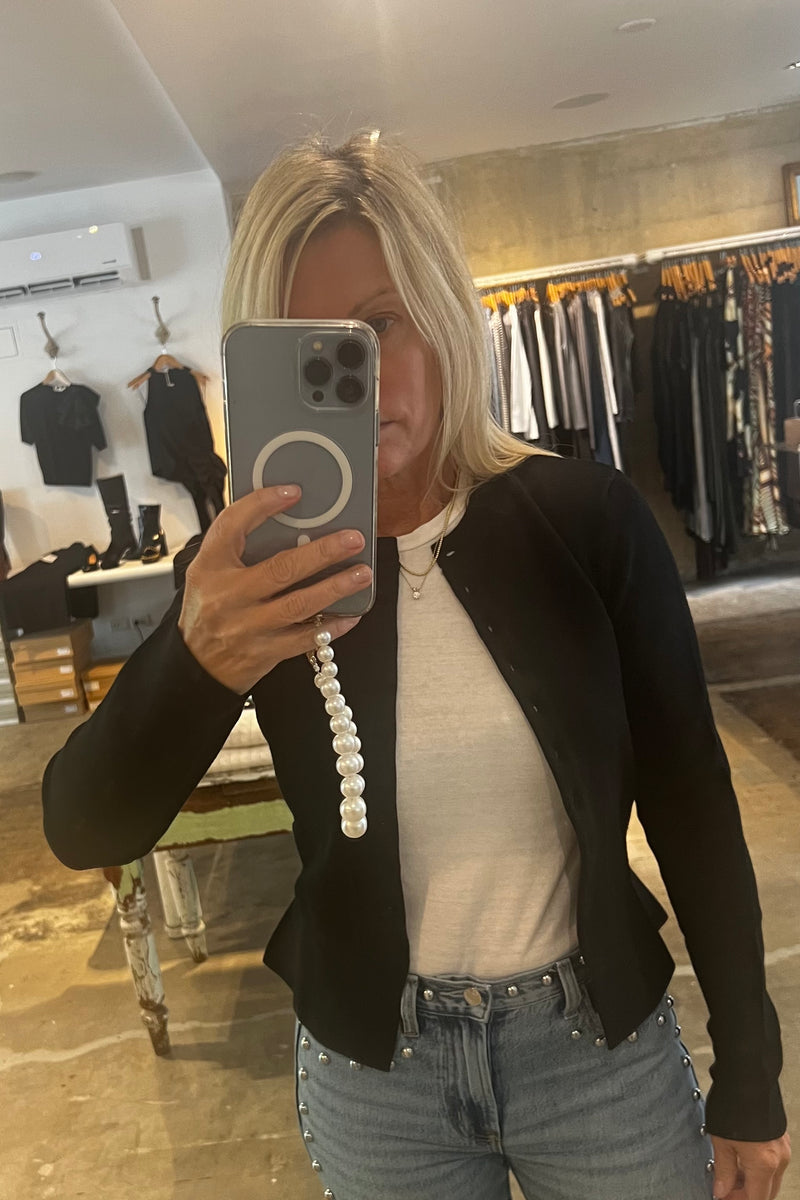 White + Warren - Superfine Merino Waisted Cardigan (black)