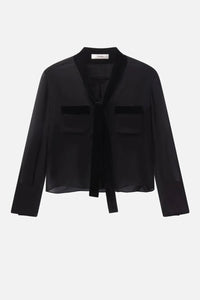 Frame - Velvet Trim Modern Tie Blouse (black)