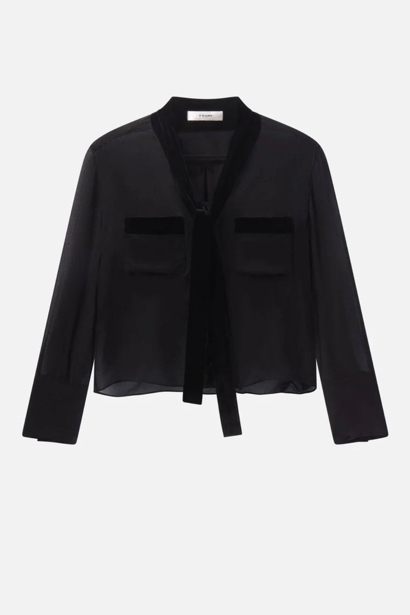 Frame - Velvet Trim Modern Tie Blouse (black)