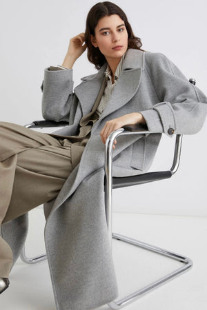 Marella - Tenna Wool + Cashmere Broadcloth Coat (grey melange)