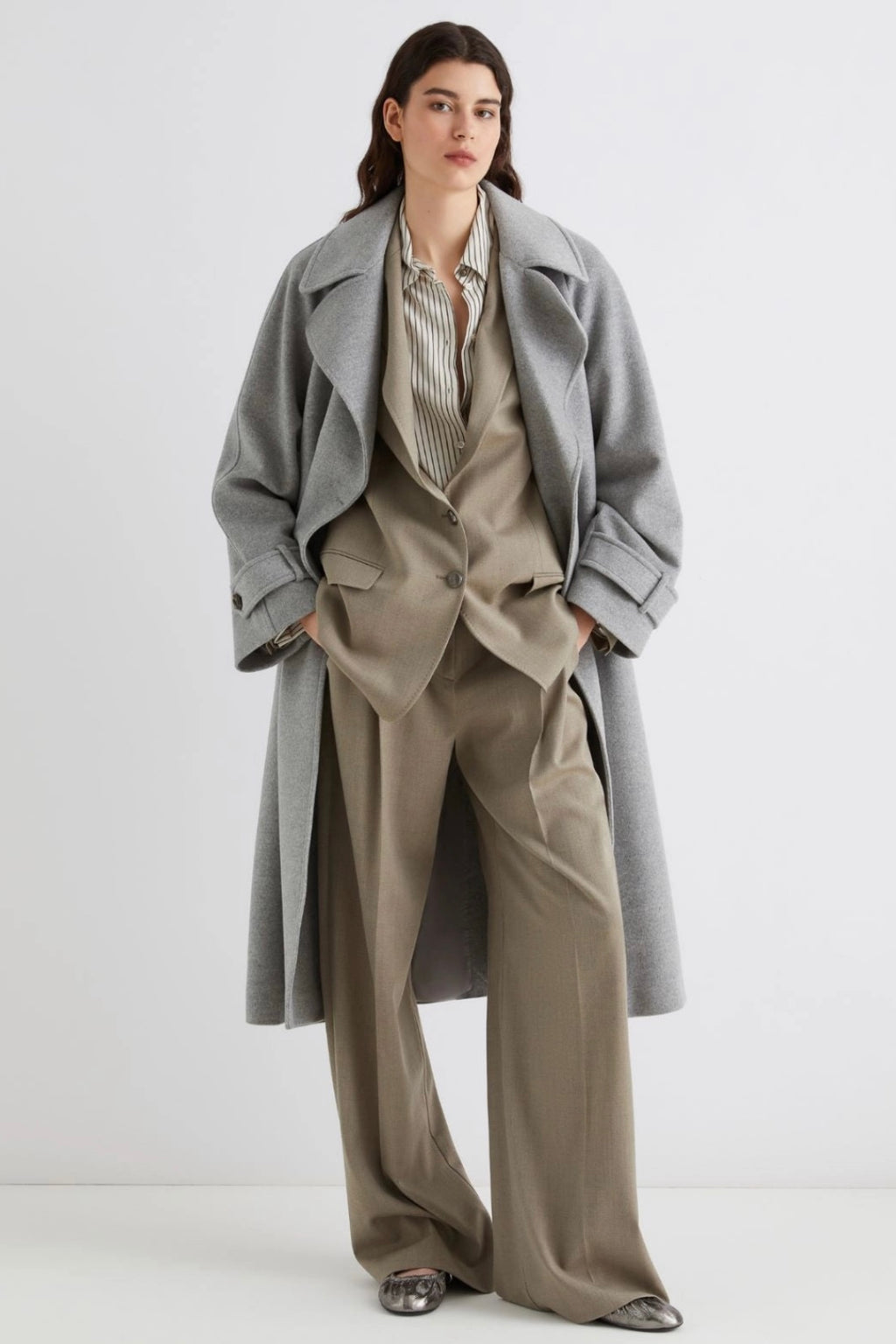 Marella - Tenna Wool + Cashmere Broadcloth Coat (grey melange)