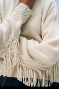 White + Warren - Cashmere blend Luxe Fringe Crew