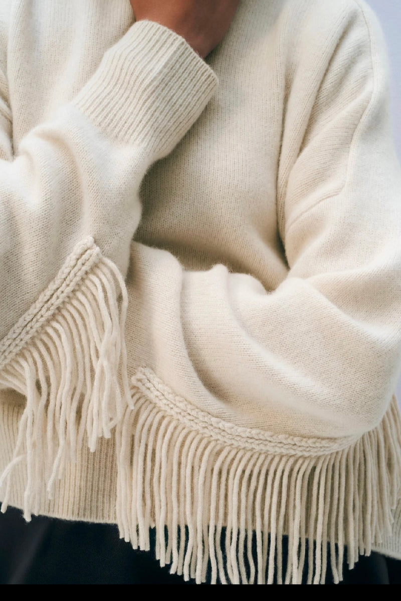 White + Warren - Cashmere blend Luxe Fringe Crew