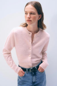 White + Warren - Brushed Cashmere Crewneck Cardigan (powdered rose)