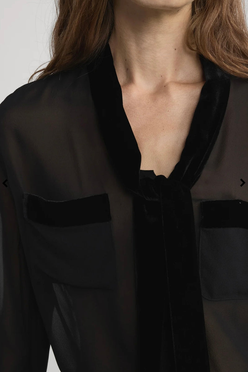 Frame - Velvet Trim Modern Tie Blouse (black)