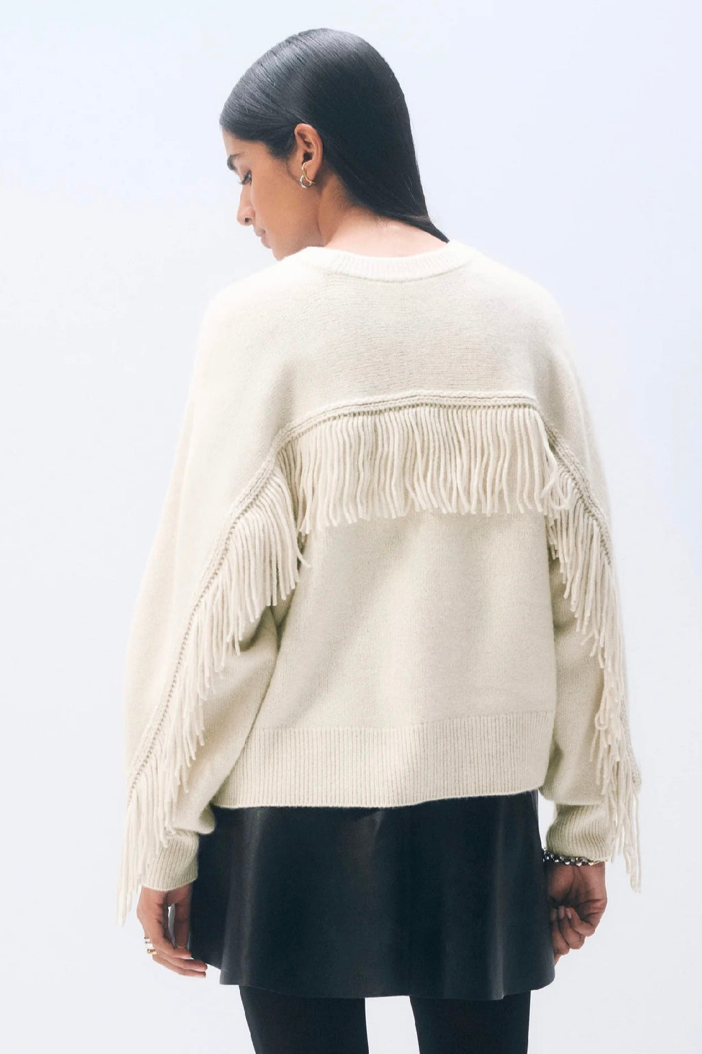 White + Warren - Cashmere blend Luxe Fringe Crew