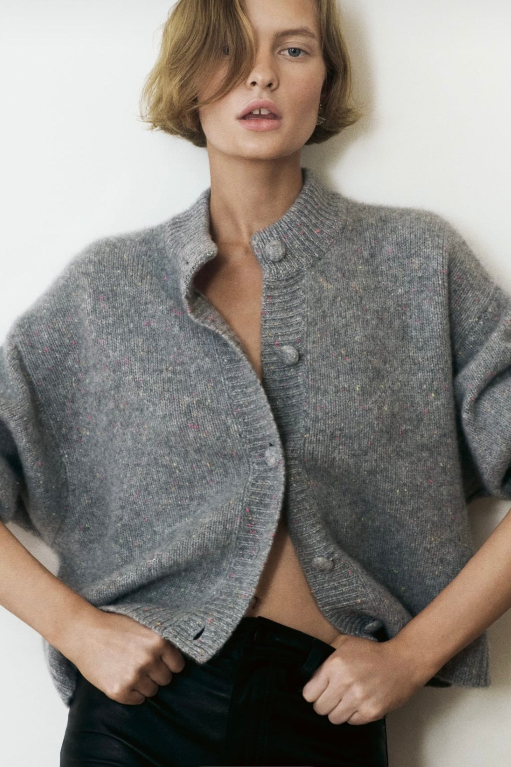 Frame - The Cashmere Fleck Cardi (silver)