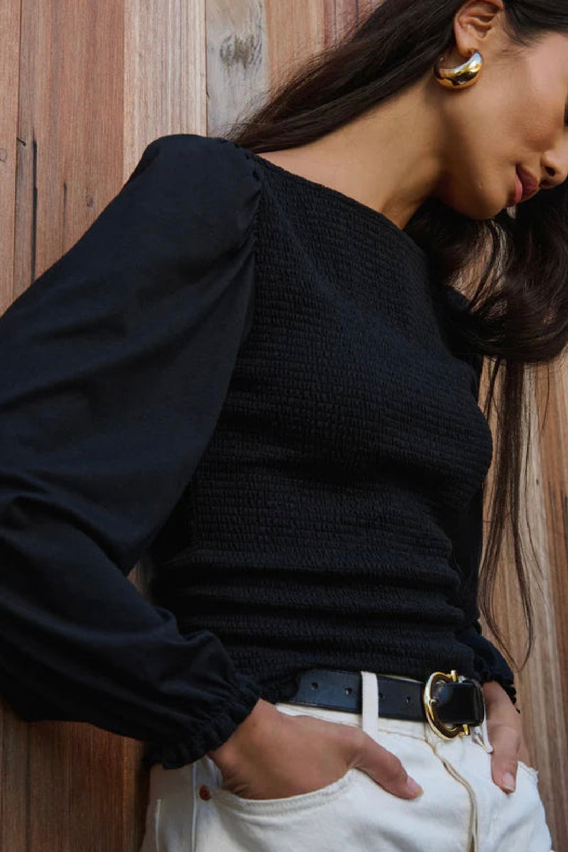 Nation LTD. - Aidan Smocked Blouse (jet black)