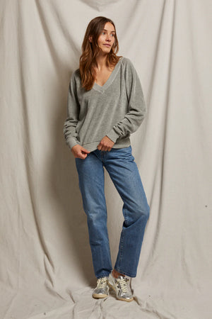 Perfect White Tee - Ember Velour V-Neck Sweatshirt (Heather Grey)