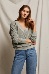 Perfect White Tee - Ember Velour V-Neck Sweatshirt (Heather Grey)