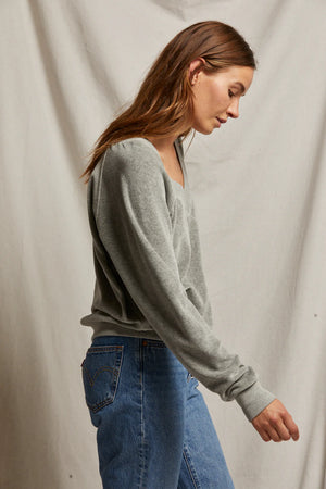 Perfect White Tee - Ember Velour V-Neck Sweatshirt (Heather Grey)