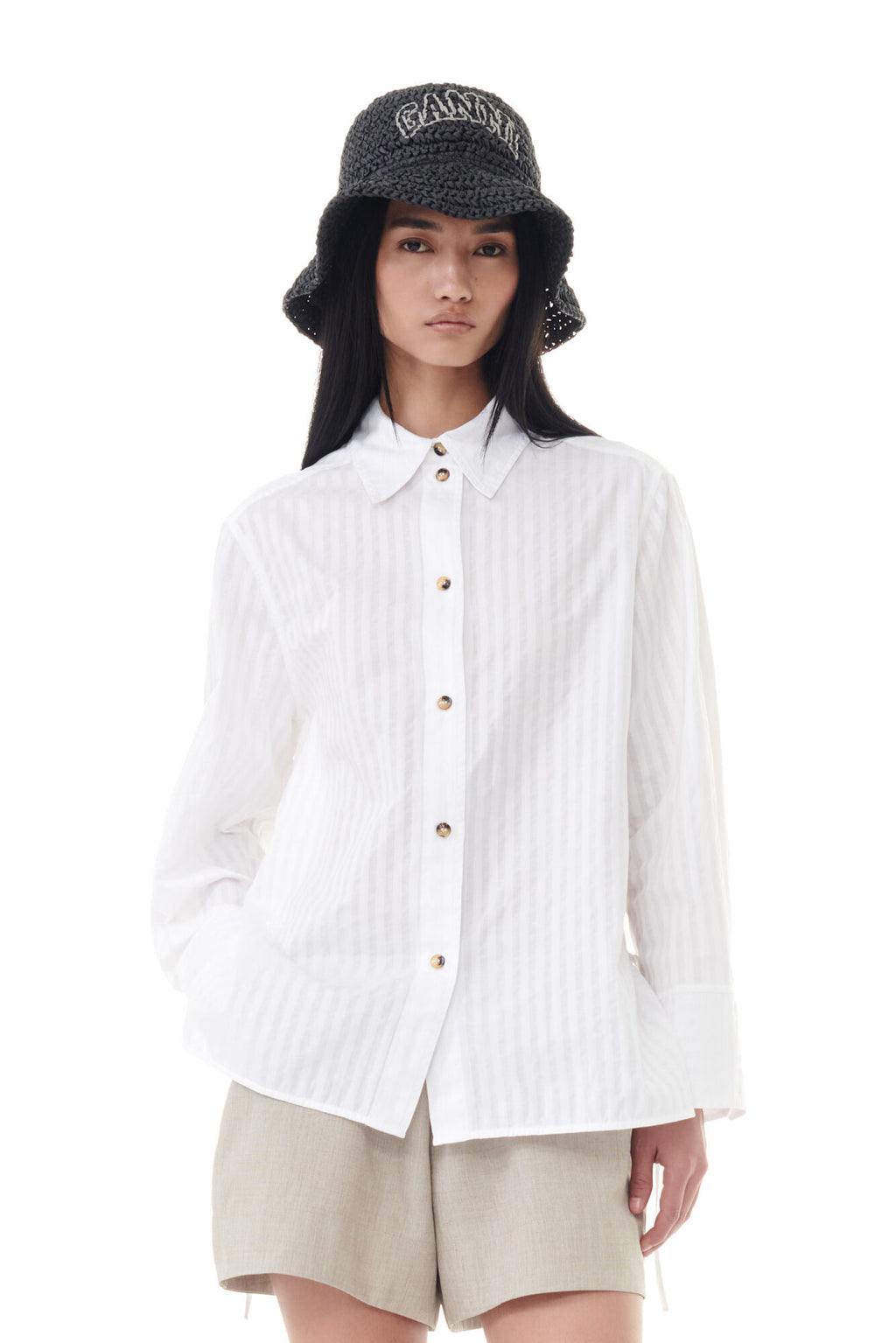 Ganni - Tonal Stripe Oversized Shirt