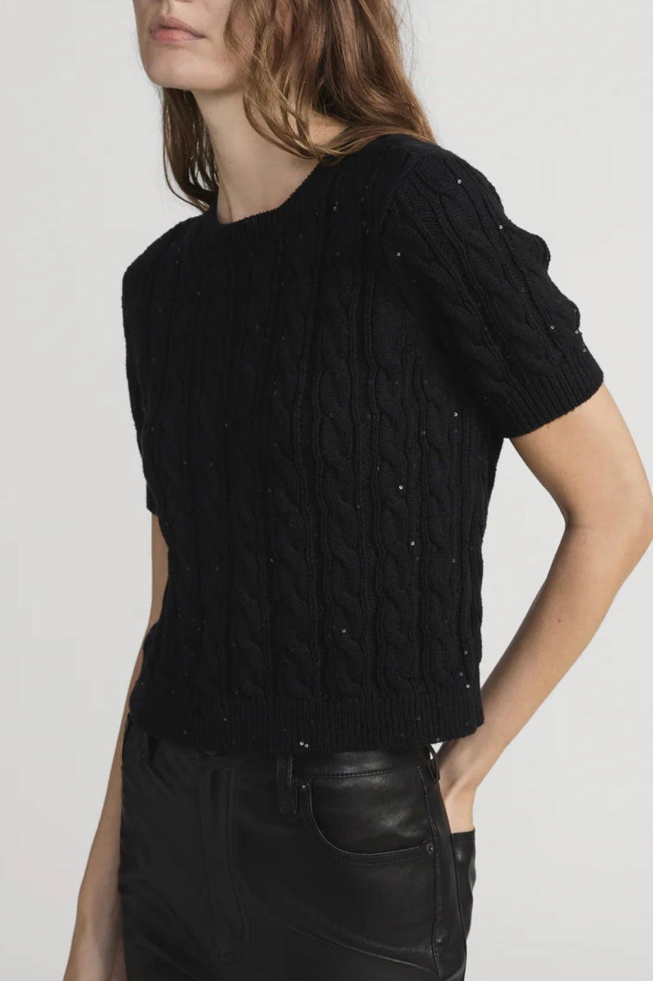 Frame - The Sequin Gathered Sweater (black)