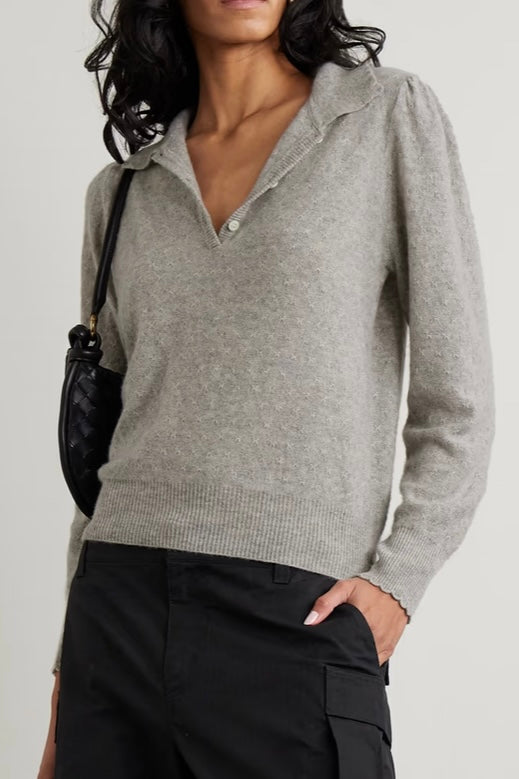 Frame - Scallop Pointelle Cashmere Polo Sweater