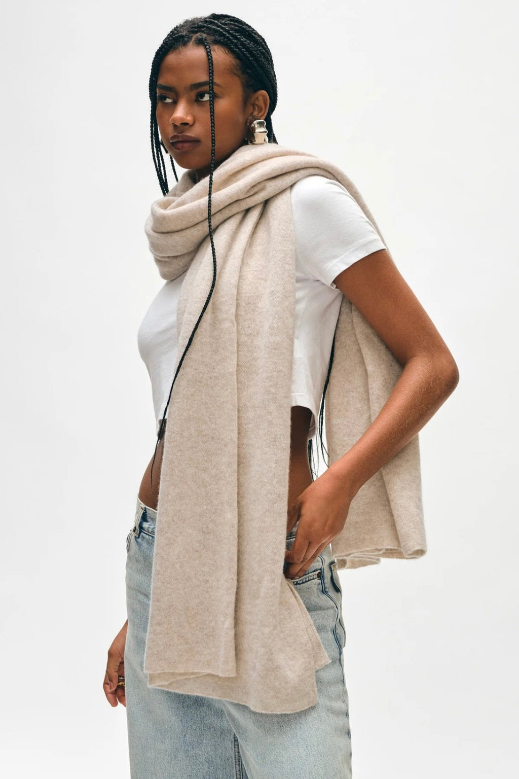 White + Warren - Cashmere Travel Wrap (sand wisp heather)