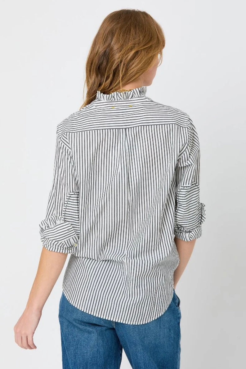 Kerri Rosenthal - Mia Ruffle Shirt  (black + white stripe)