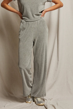 Perfect White Tee - Holly Wide Leg Velour Sweatpant (Heather Grey)