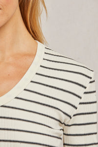 Perfect White Tee - Robyn Stripe L/S