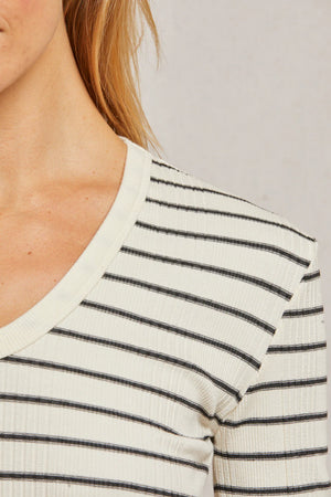 Perfect White Tee - Robyn Stripe L/S