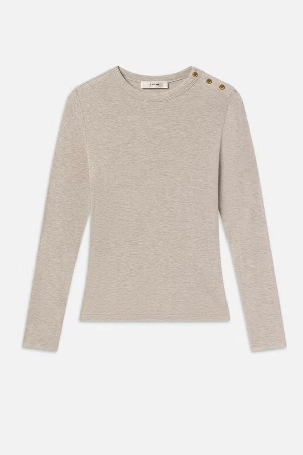 Frame - Long Sleeve Rib Button Crew (Oatmeal Heather)