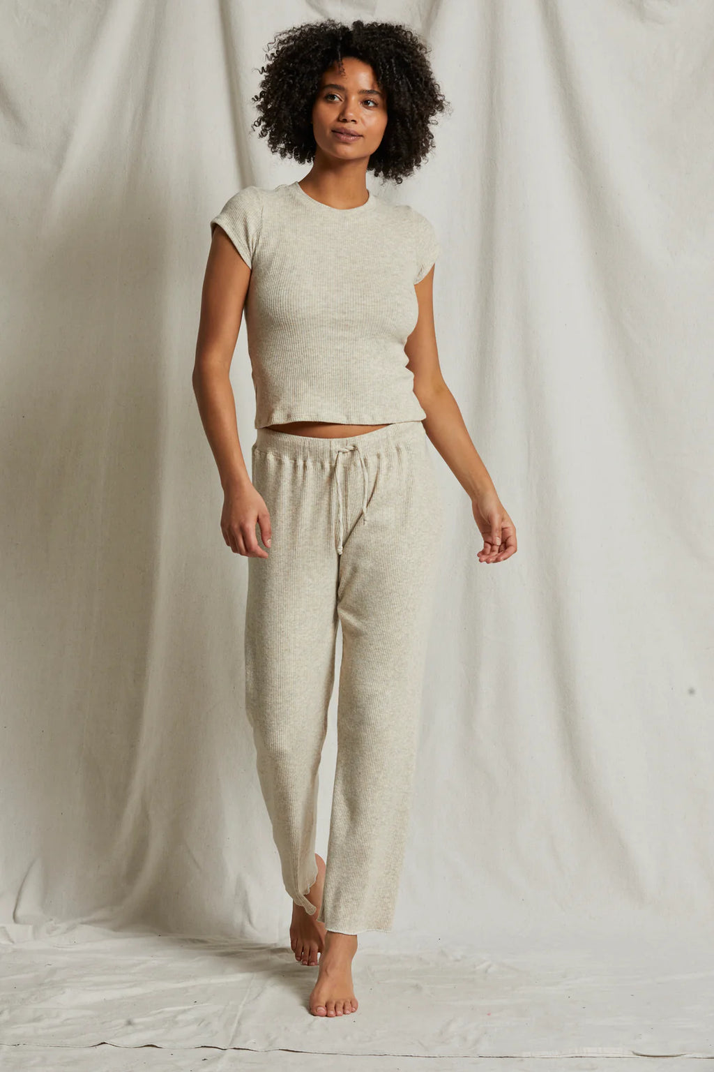 Perfect White Tee - Leann Sweater Rib Jogger (heather oatmeal)