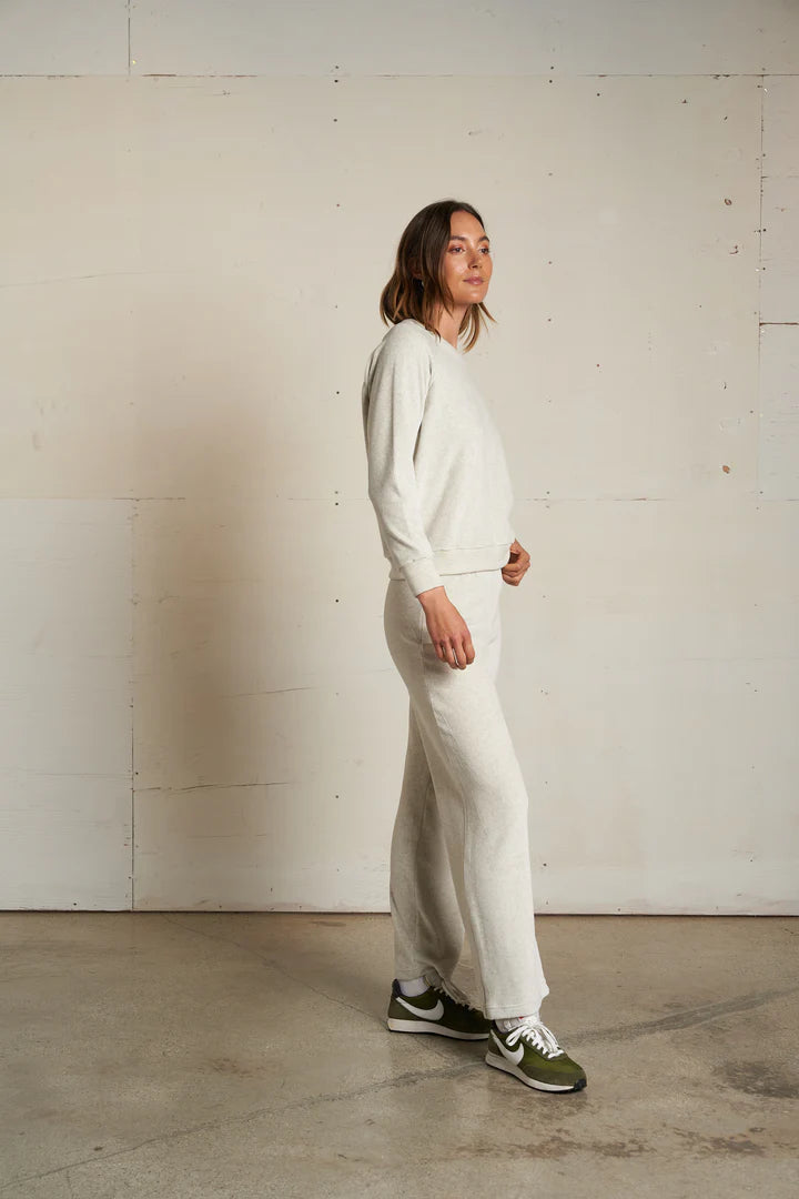 Perfect White Tee  - Alex Velour Pant (oatmeal)