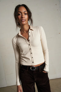 Perfect White Tee - Amee Luxe Rib Polo (sugar)