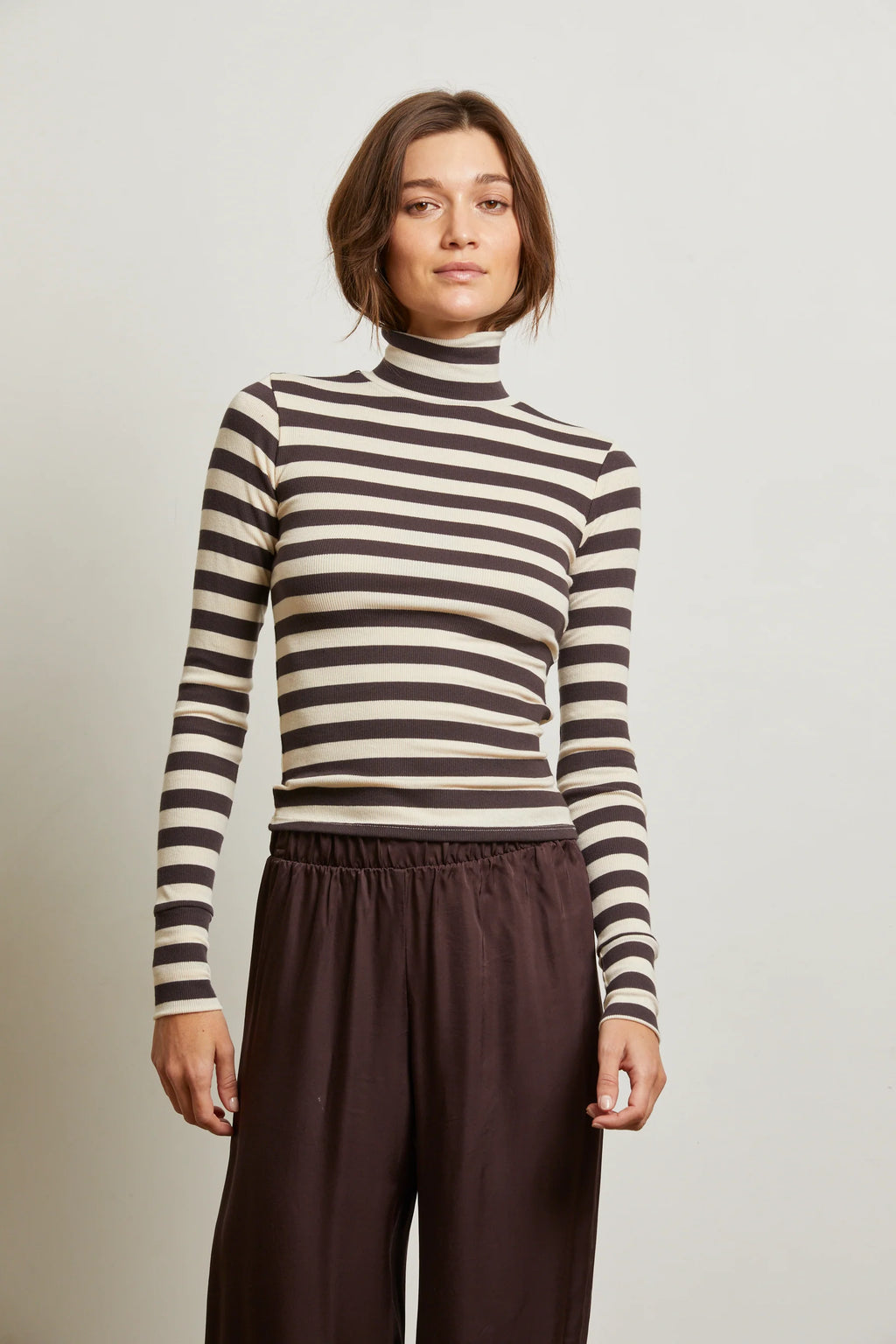 Perfect White Tee - Hayden Stripe Rib Turtle Neck