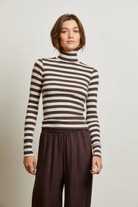 Perfect White Tee - Hayden Stripe Rib Turtle Neck