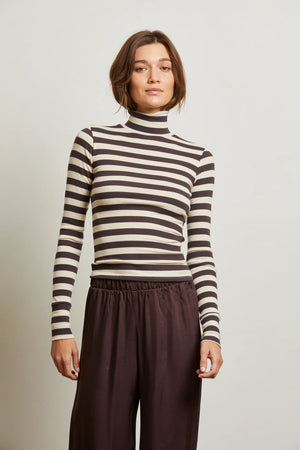 Perfect White Tee - Hayden Stripe Rib Turtle Neck