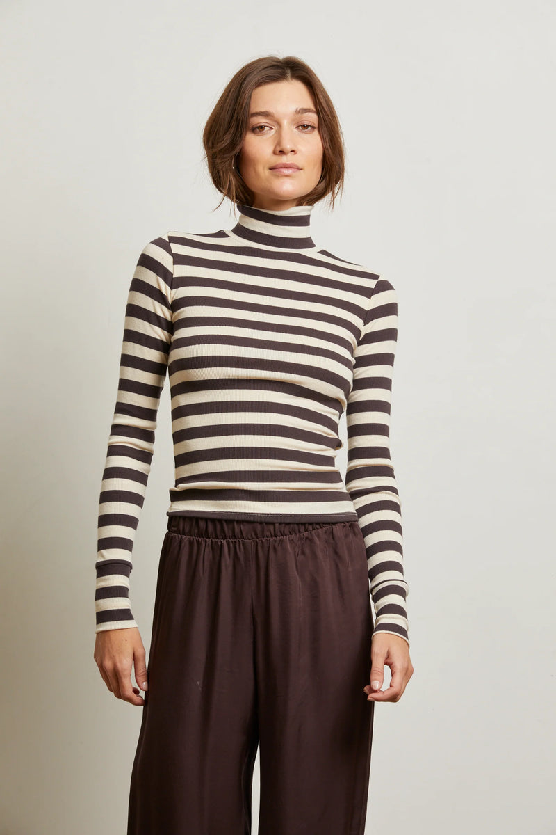 Perfect White Tee - Hayden Stripe Rib Turtle Neck