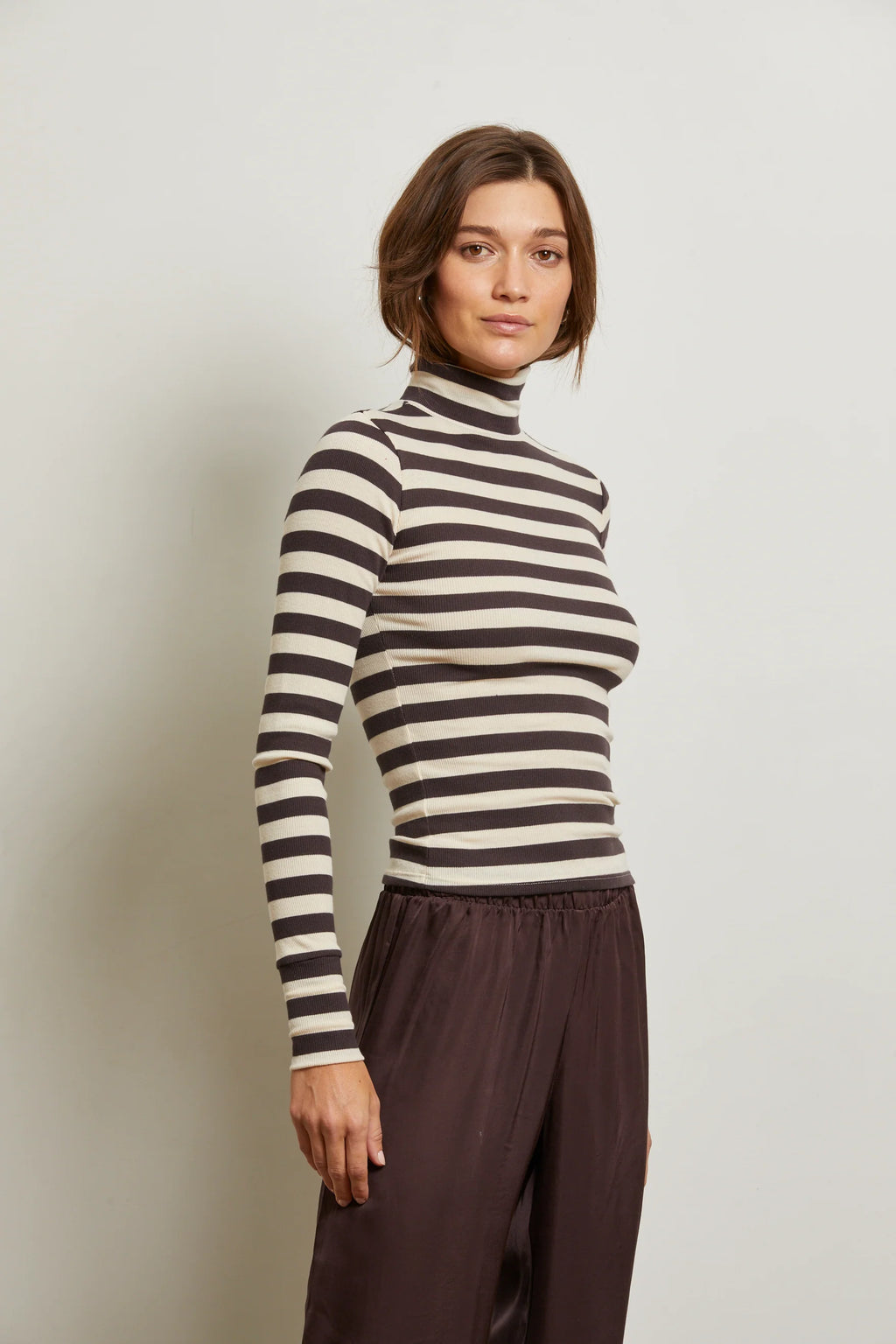 Perfect White Tee - Hayden Stripe Rib Turtle Neck