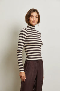 Perfect White Tee - Hayden Stripe Rib Turtle Neck