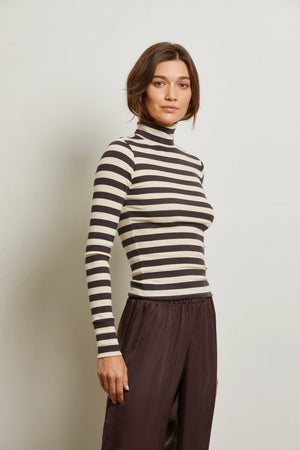 Perfect White Tee - Hayden Stripe Rib Turtle Neck
