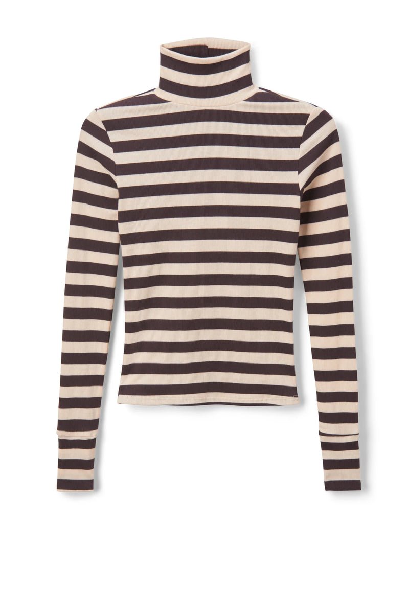 Perfect White Tee - Hayden Stripe Rib Turtle Neck