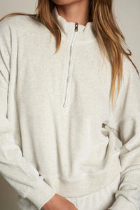Perfect White Tee - Kiva Velour 3/4 Zip Sweatshirt (oatmeal)